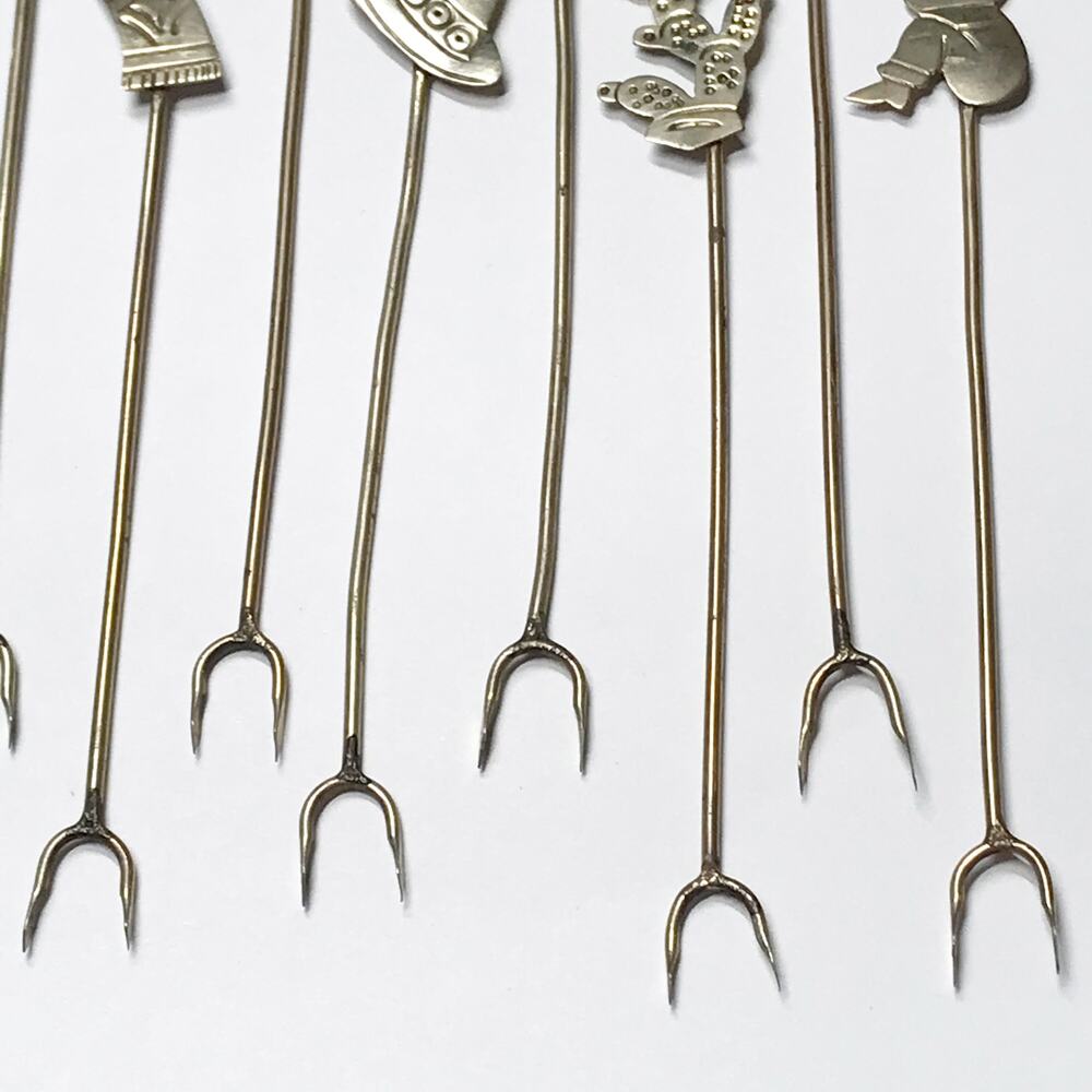 VTG 12 Vintage Sterling Silver Mexican Appetizer Cocktail Hors D'oeuvres Forks - Picture 9 of 13